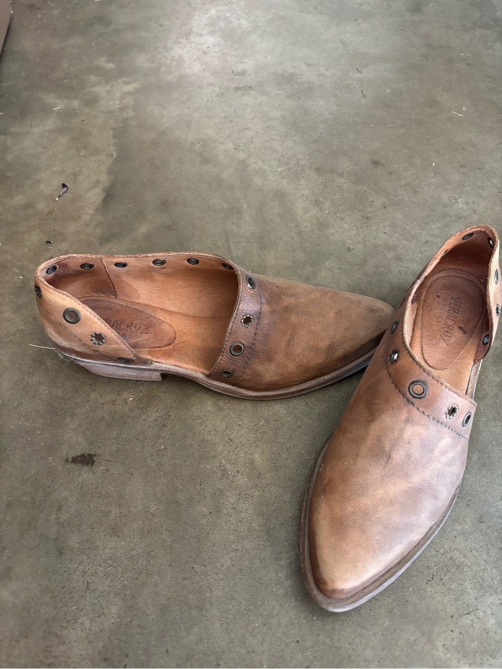 Women's Leather Slip-On Mules in Cognac Brown